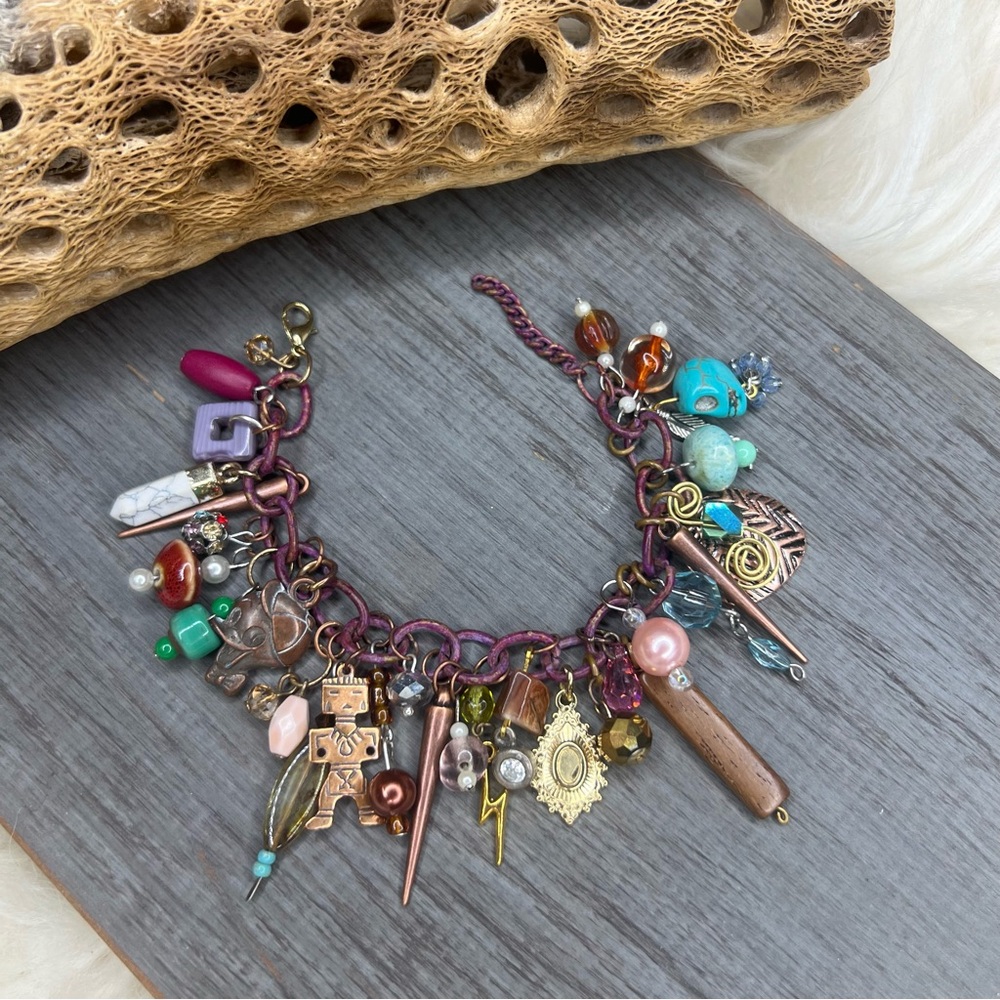Handmade Colorful Southwestern Inspired Maximalist Charm Bracelet